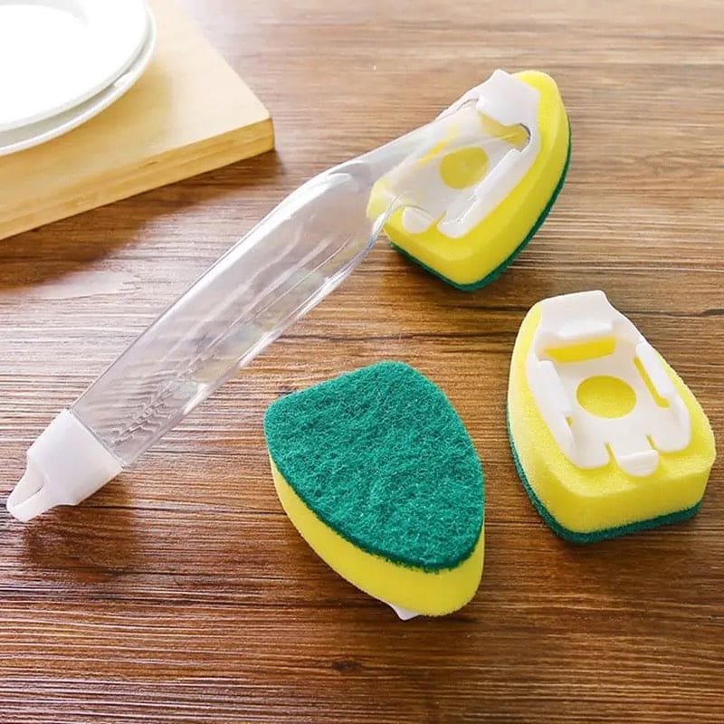 Replaceable Cleaning Brush, Kitchen Liquid Dispenser Dish Scrubber, 3 in1 Long Handle Cleaning Sponge, Removable Brush Head Sponge, Replacement Head Dishwashing Sponge, Heavy Duty Dish Wand for Kitchen, Sink, Bathroom Replaceable Cleaning Brush, Kitchen Liquid Dispenser Dish Scrubber, 3 in1 Long Handle Cleaning Sponge, Removable Brush Head Sponge, Replacement Head Dishwashing Sponge, Heavy Duty Dish Wand for Kitchen, Sink, Bathroom